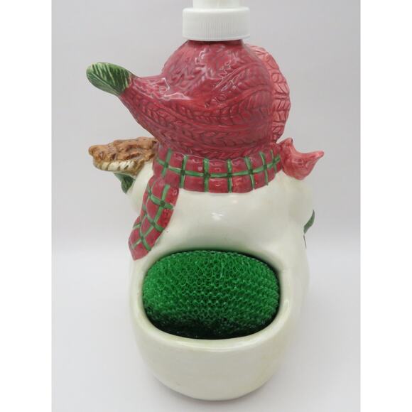BICO Snowman Soap Dispenser with Sponge Holder Christmas Ceramic Kitchen Decor - Picture 4 of 13